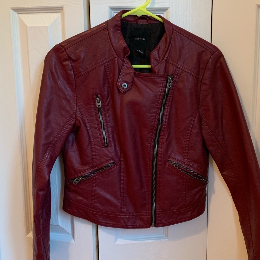 Maroon motorcycle leather jacket
